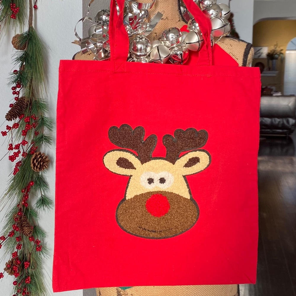 Rudolph the red nose reindeer cotton tote.
